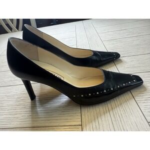 Ann Taylor Black Italian Leather 3" Stiletto Women's Pumps W/ Leather Cutouts6.5